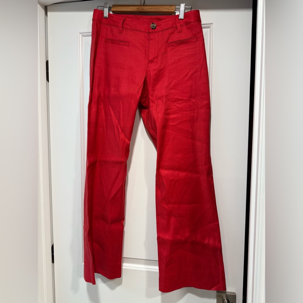 CAbi Valentine Red Linen Blend Wide Leg Dress Pants Size 6